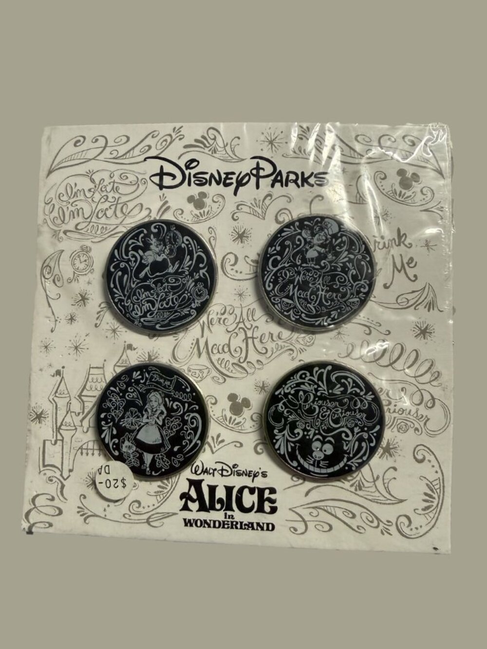 NIP Disney Chalkboard Sketch Alice In Wonderland 2014 PIN Set of 4